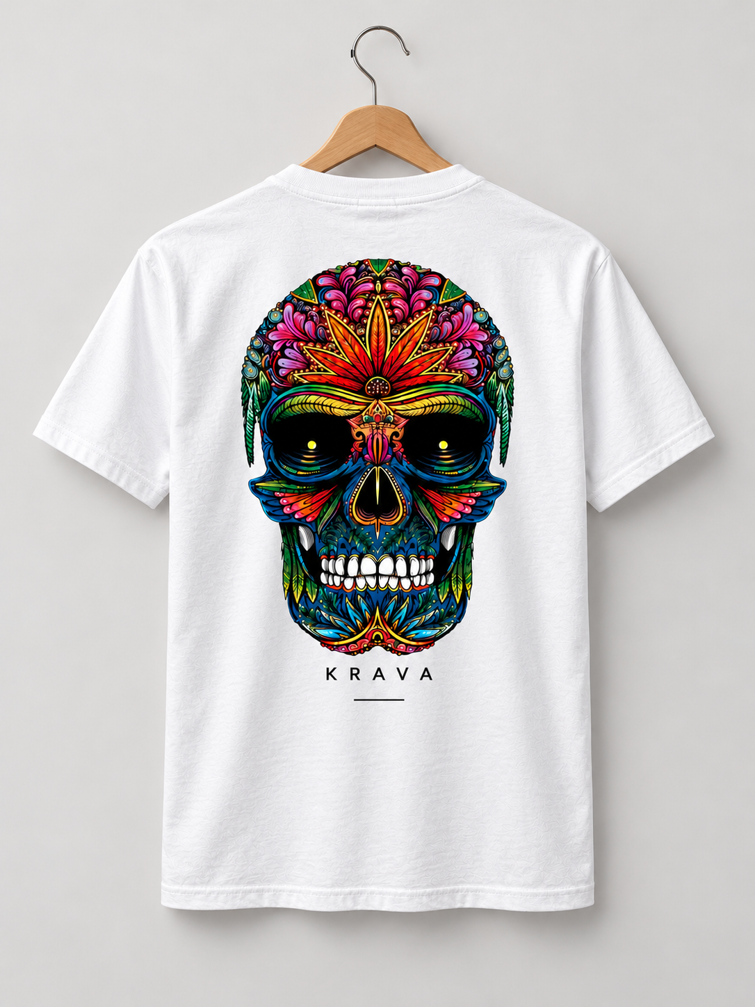 Camiseta Masculina Algodão CULT COLLECTION – Caveira Ornamental Colorida