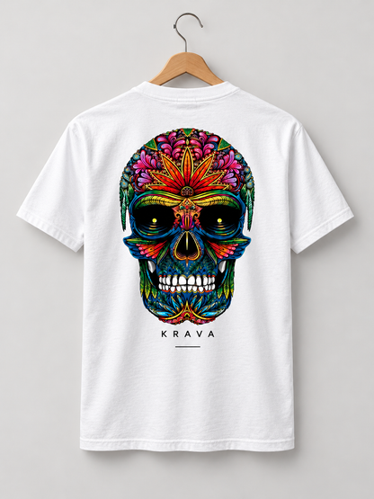 Camiseta Masculina Algodão CULT COLLECTION – Caveira Ornamental Colorida