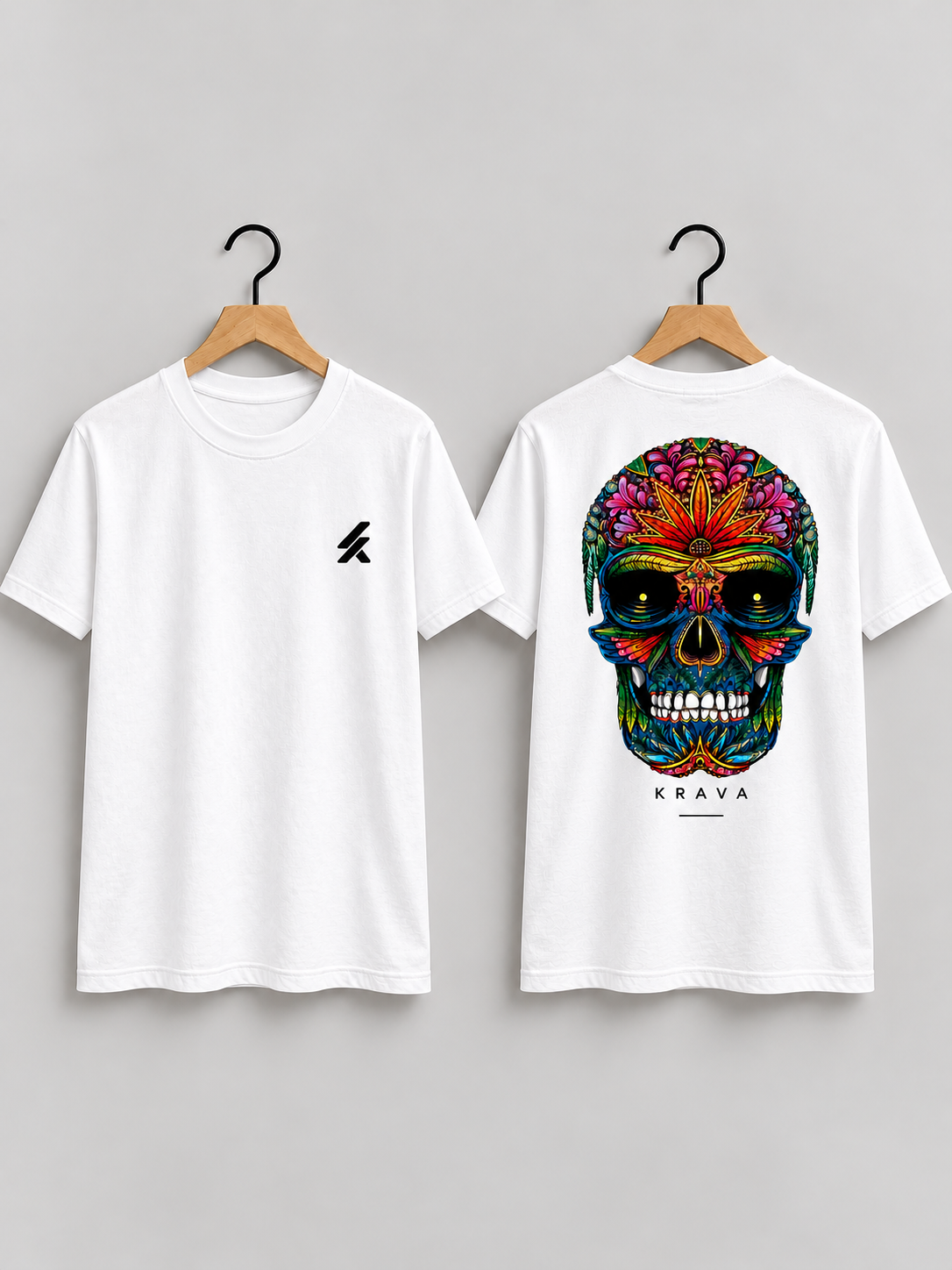 Camiseta Masculina Algodão CULT COLLECTION – Caveira Ornamental Colorida