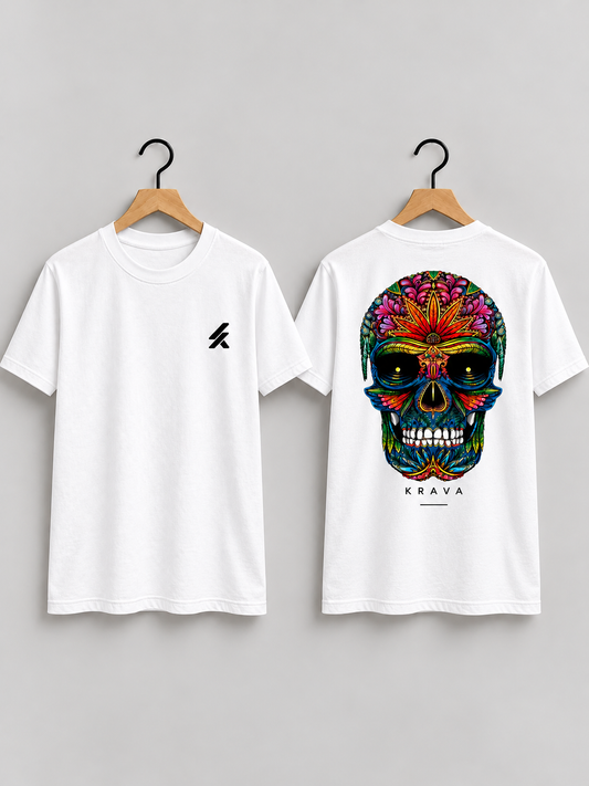 Camiseta Masculina Algodão CULT COLLECTION – Caveira Ornamental Colorida