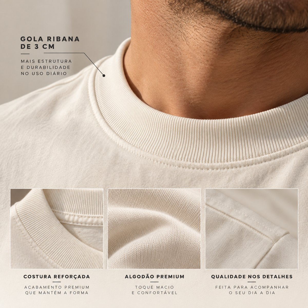 Camiseta Oversized KRAVA Essential Off White | Algodão Premium + Logo Bordada