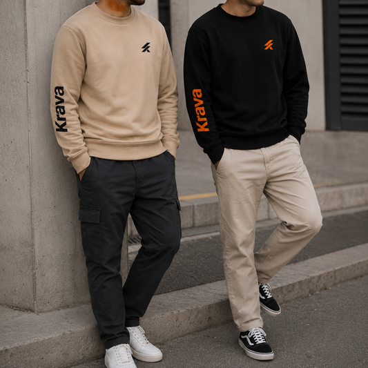 Kit 2 Moletons Careca Krava Masculino  Casual Premium Preto e Bege Logo no Peito Manga Estampada Moda Streetwear