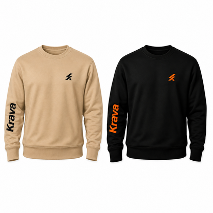 Kit 2 Moletons Careca Krava Masculino  Casual Premium Preto e Bege Logo no Peito Manga Estampada Moda Streetwear
